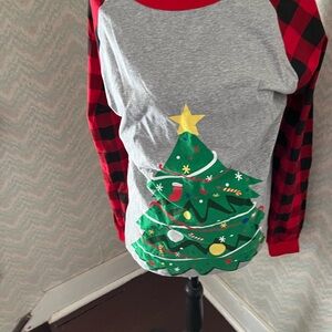 Christmas Tree Raglan Shirt with Red Plaid Sleeves and pants